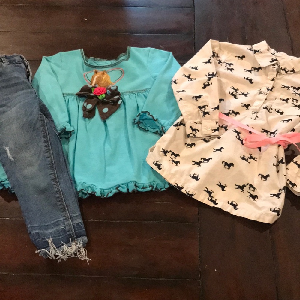 Cowgirl Bundle 3pcs - All Size 3T, jeans, button up shirt and blue shirt